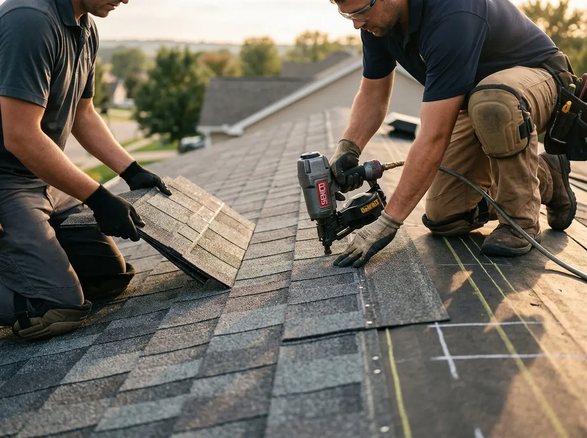 Professional roofer working on a residential roof in Hillsborough